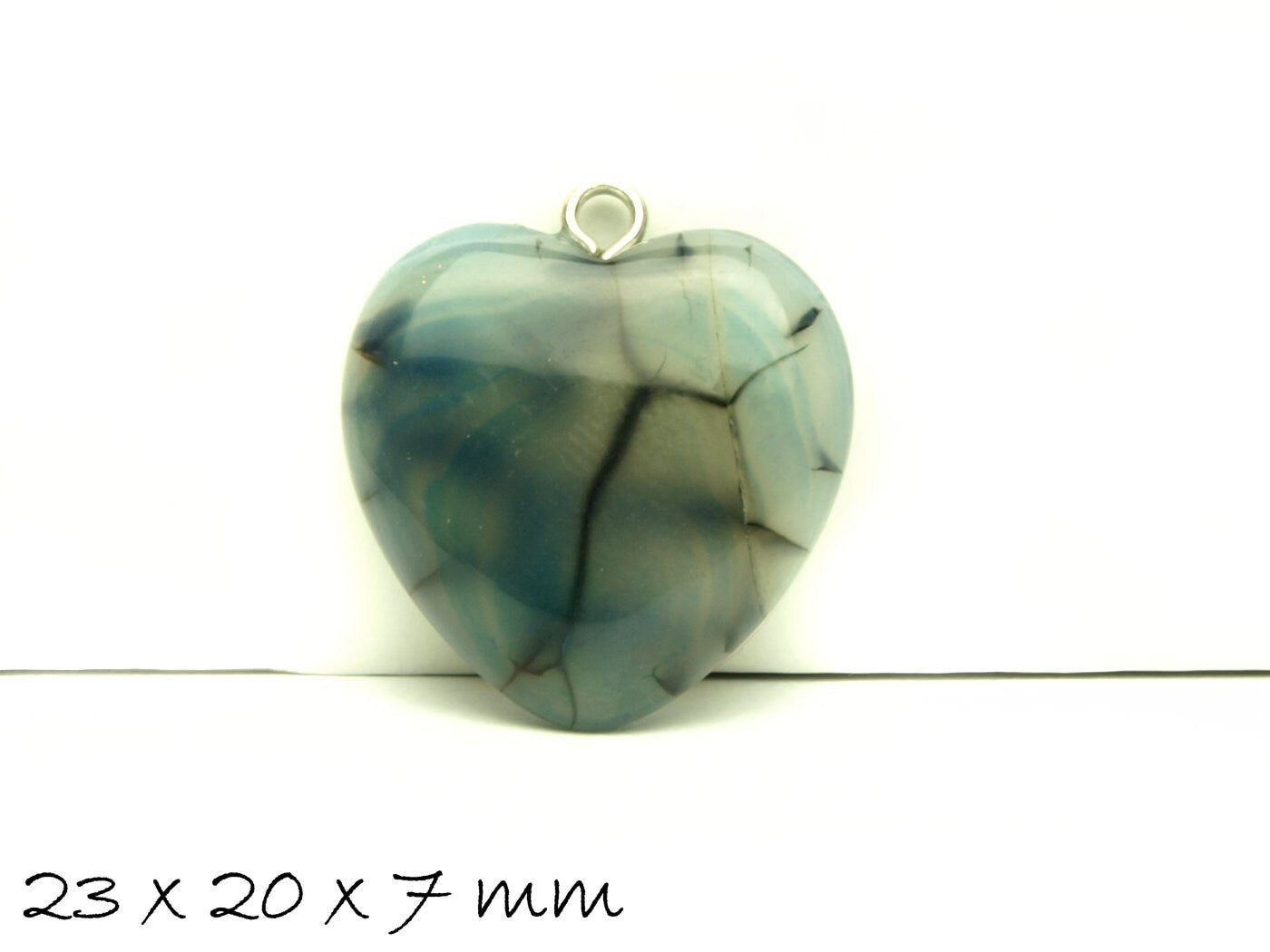 1 Stück Herz Anhänger Drachenader Achat 23 x 20 x 7 mm, blau, grau