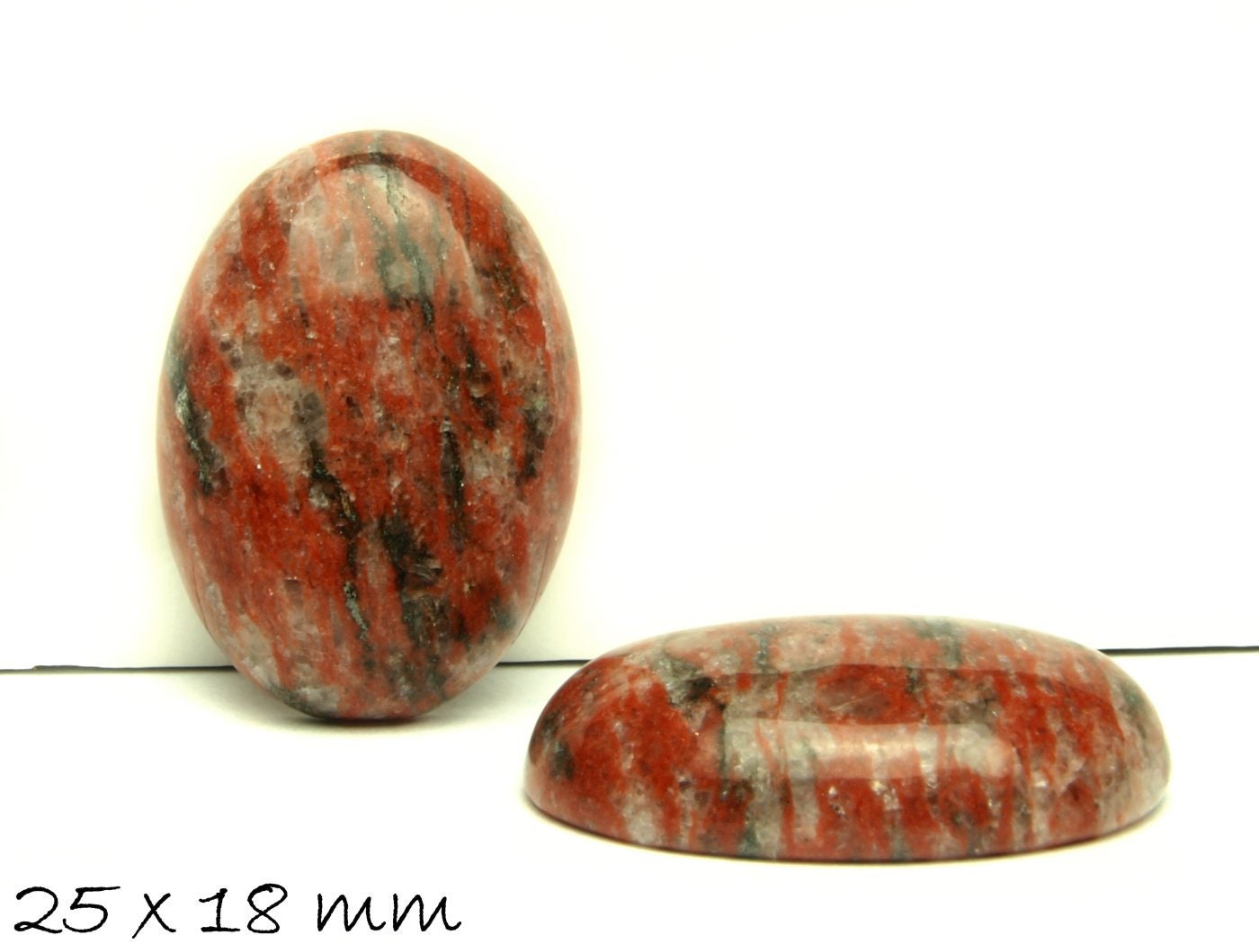 1 Stück ovaler Edelstein Cabochon, roter Jasper, 25 x 18 mm, rot-schwarz
