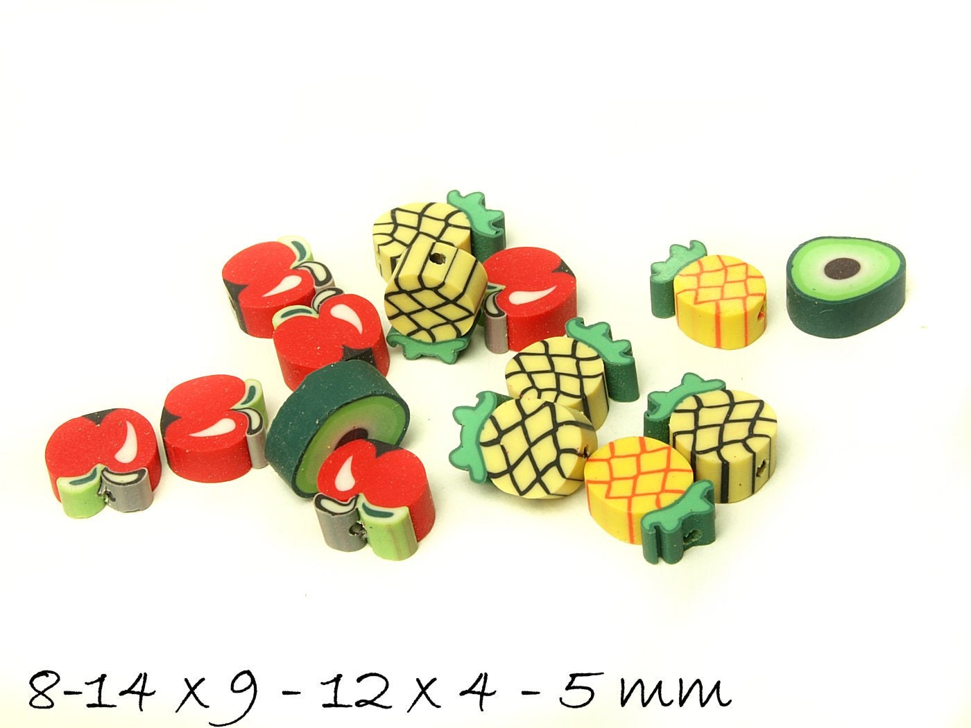 10 Stück Cabochons aus Fimo (Polymer Clay), verschiedene Früchte, Obst, 8-14 x 9-12 mm