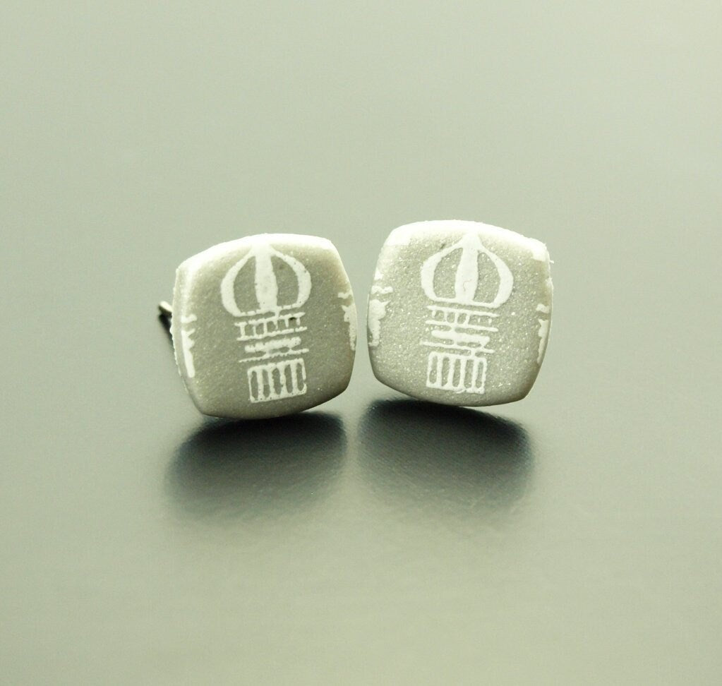 Ohrstecker nach Wahl retro Muster Spitze Blumen Blüten Linien weiß grau Polymer Clay Fimo Ohrringe Stecker