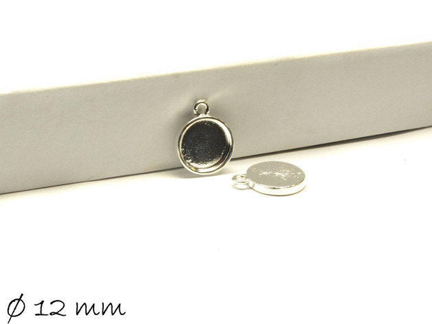 10 Stück Anhänger mit Fassung, 12 mm, silber