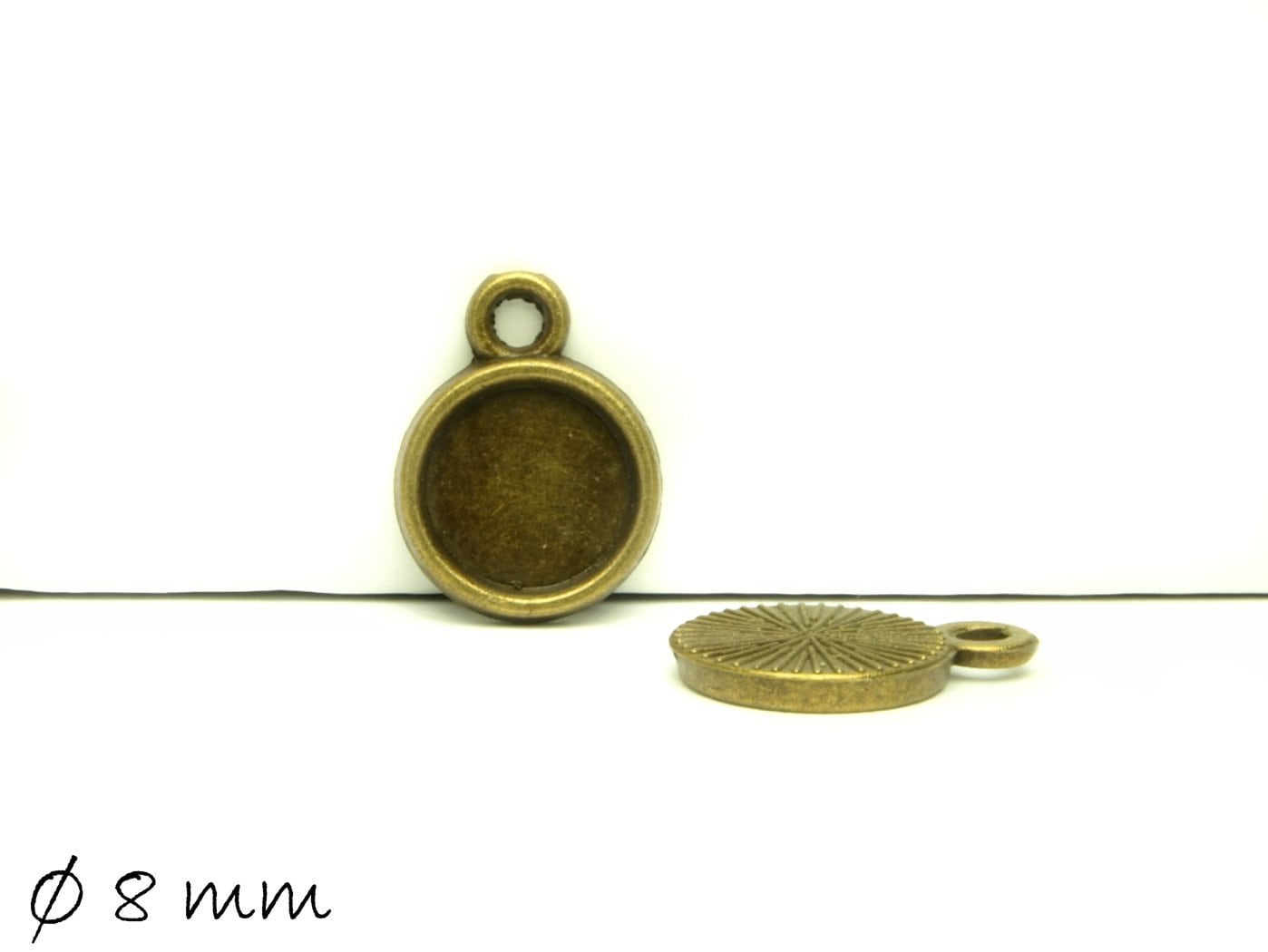 4 Stück Anhänger mit Cabochonfassung / Medaillon, Ø 8 mm, bronze