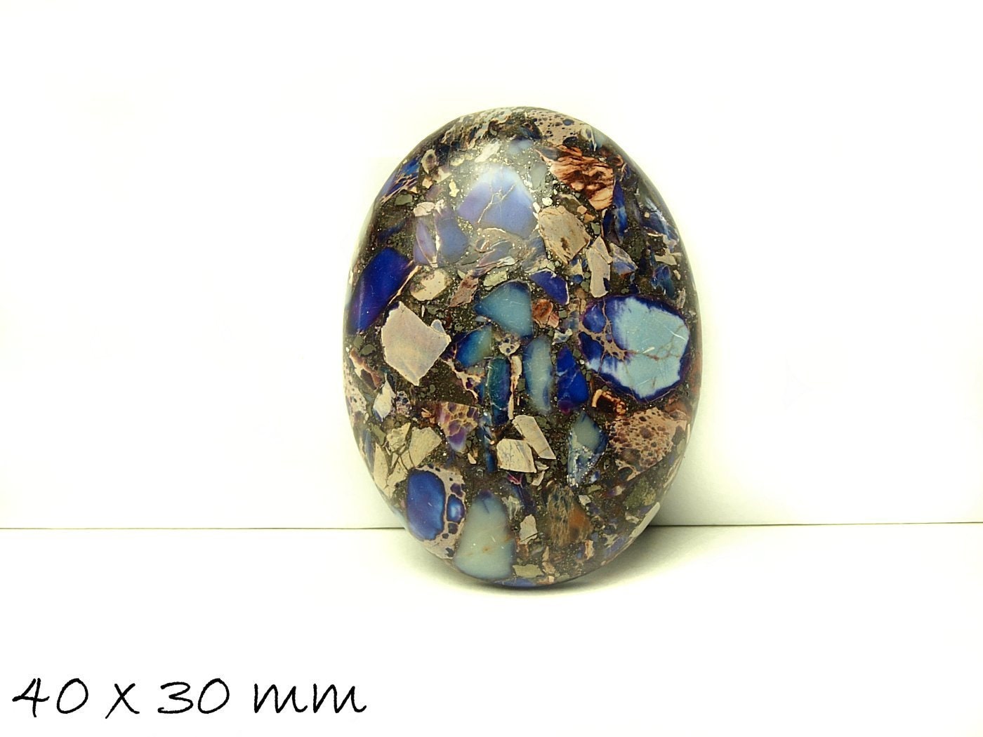 1 Stück Cabochon, synthetischer Imperial Jasper, 40 x 30 mm, blau