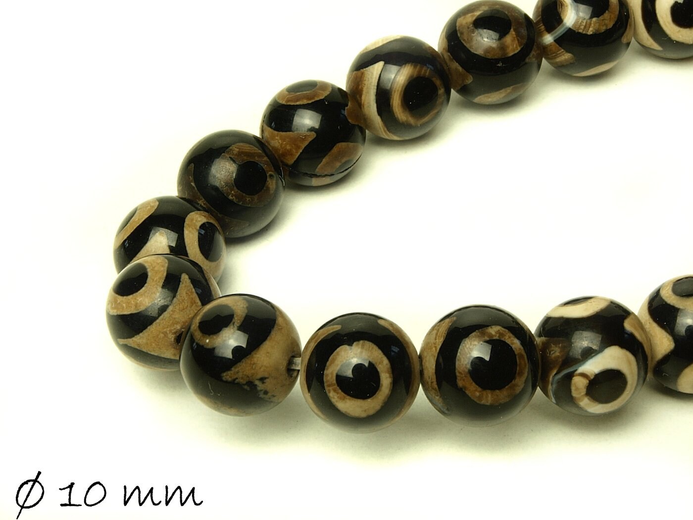 10 Stück schwarz-braune Achatperlen, Ø 10 mm