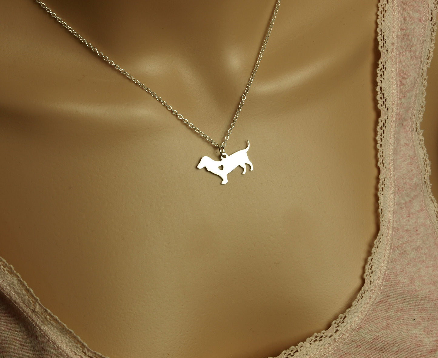 Kette Dackel mit Herz Liebe Anhänger Edelstahl silbern Hund