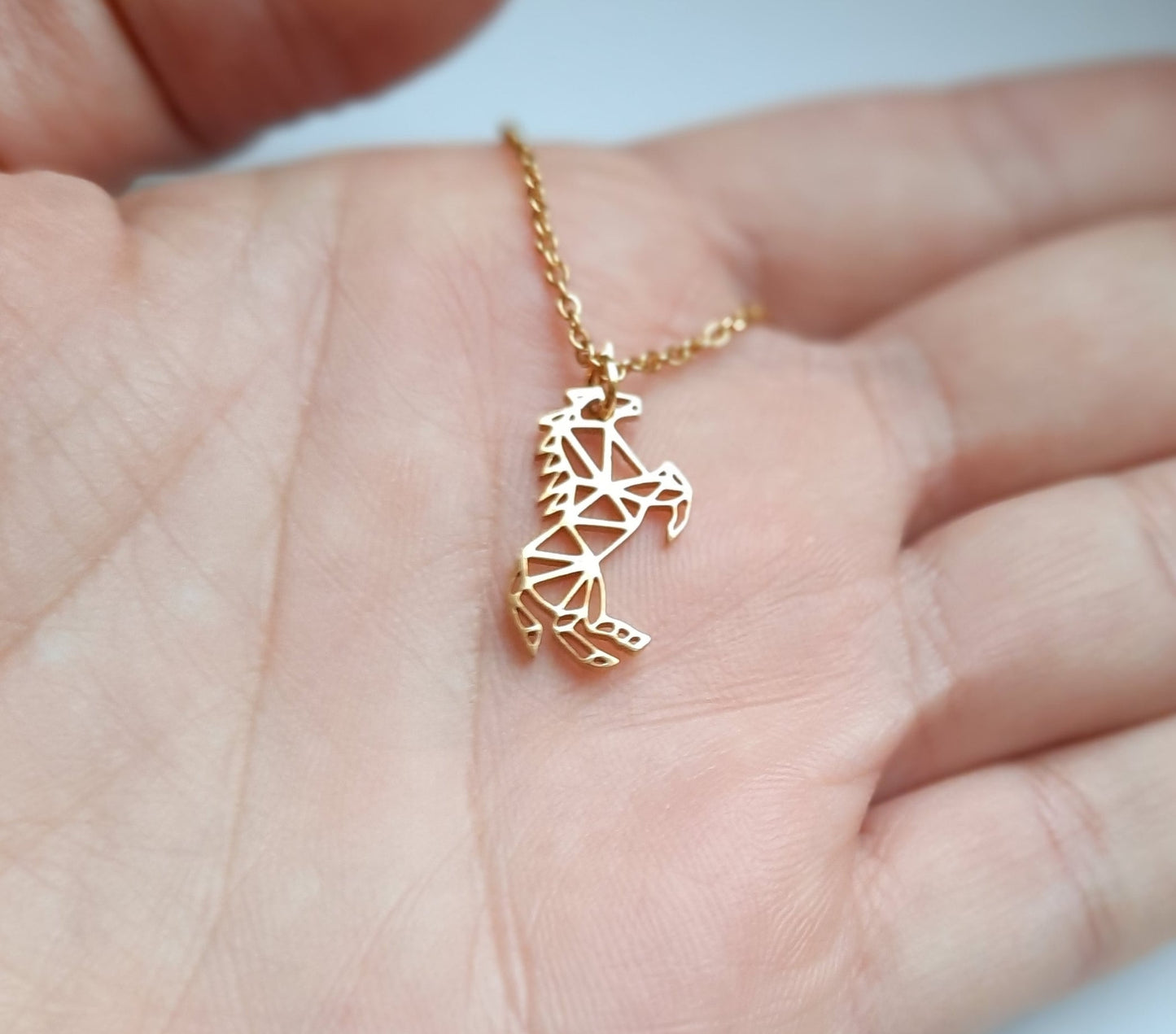 Kette Einhorn Anhänger Edelstahl Origami Pferd Farbe nach Wahl golden silbern