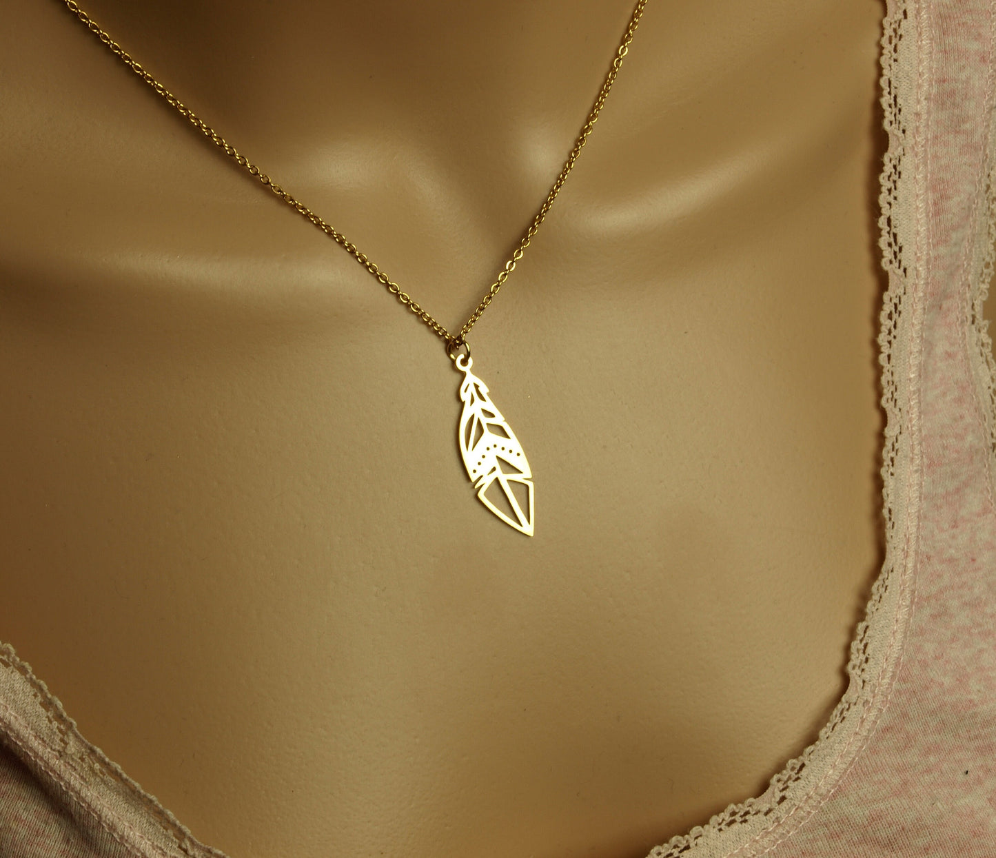 Kette Edelstahl Feder Anhänger Vogel Flügel Engel Farbe nach Wahl silbern golden