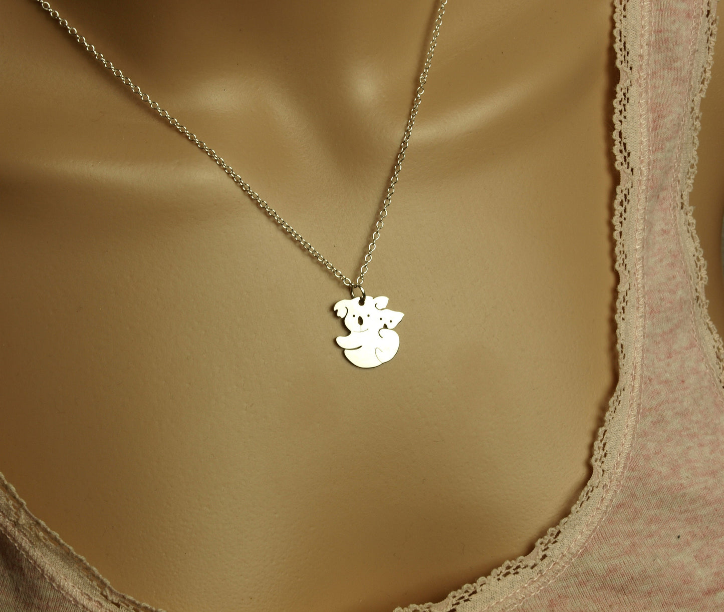 Edelstahl Kette Koala Bär Mutter Kind Familie Liebe Anhänger Koalabär Farbe nach Wahl silbern golden