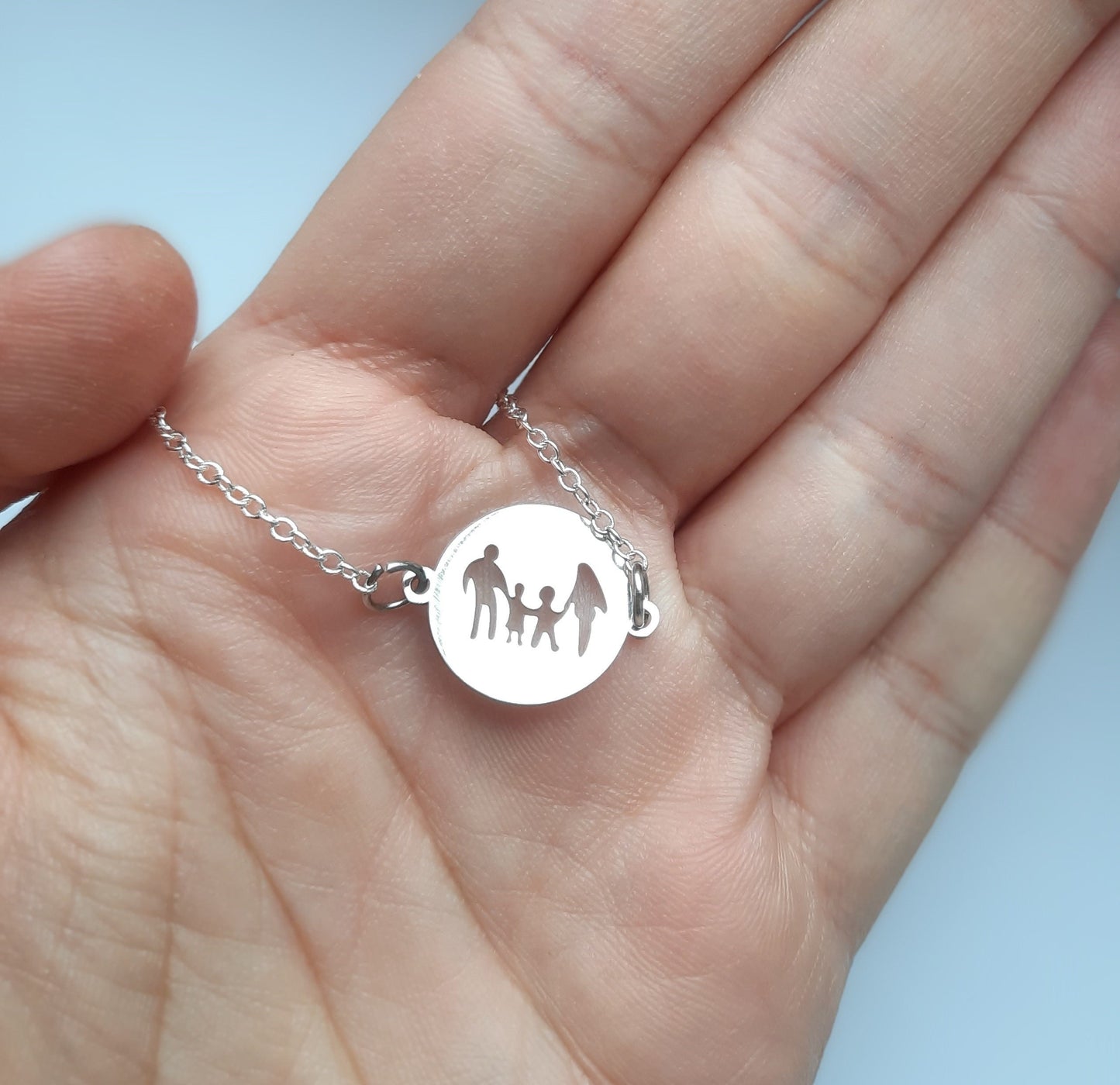 Kette Mutter Vater Kinder Familie Eltern Mama Papa Liebe Anhänger Edelstahl Kreis Rund Farbe nach Wahl golden silbern