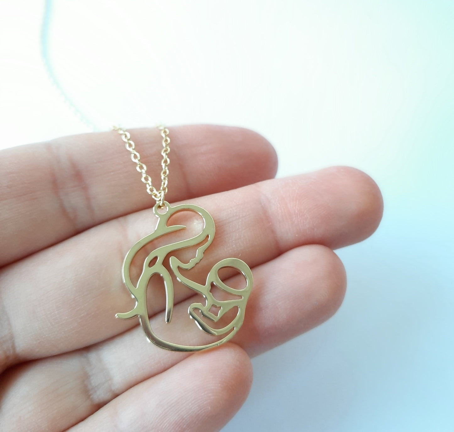 Kette Mutter Kind Baby Familie Geburt Taufe Anhänger golden