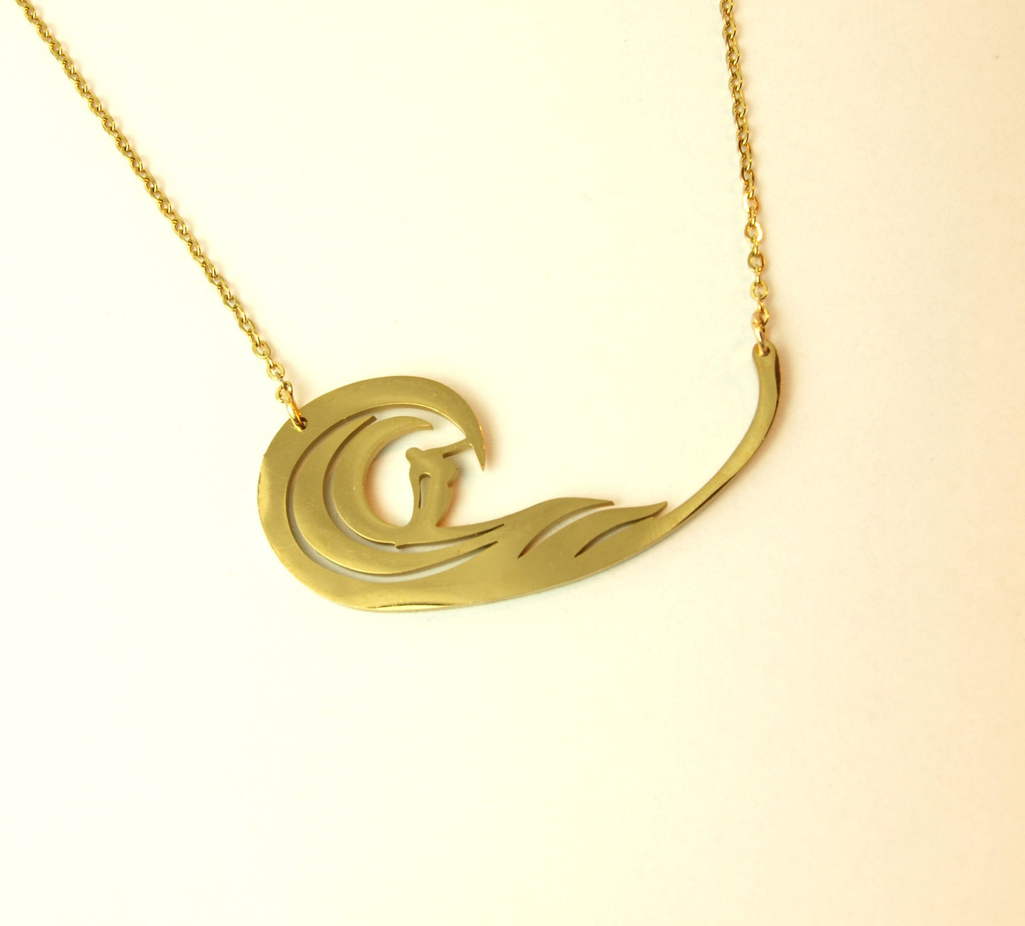 Kette Surfer Wellen Wasser Meer Strand Sport Surfbrett Edelstahl Anhänger golden