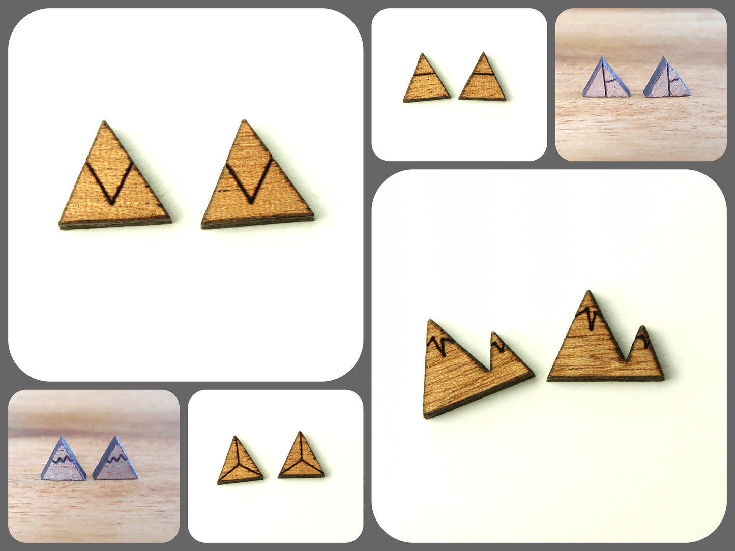Ohrstecker nach Wahl Dreieck Berge Landschaft Schnee Holz Ohrringe Stecker