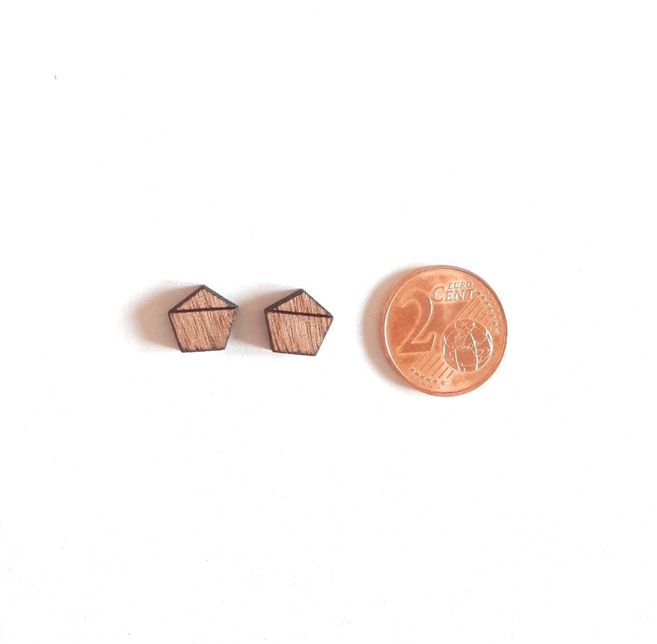 Ohrstecker nach Wahl Fünfeck mit Muster Dreieck geometrisch Pentagon Holz Ohrringe