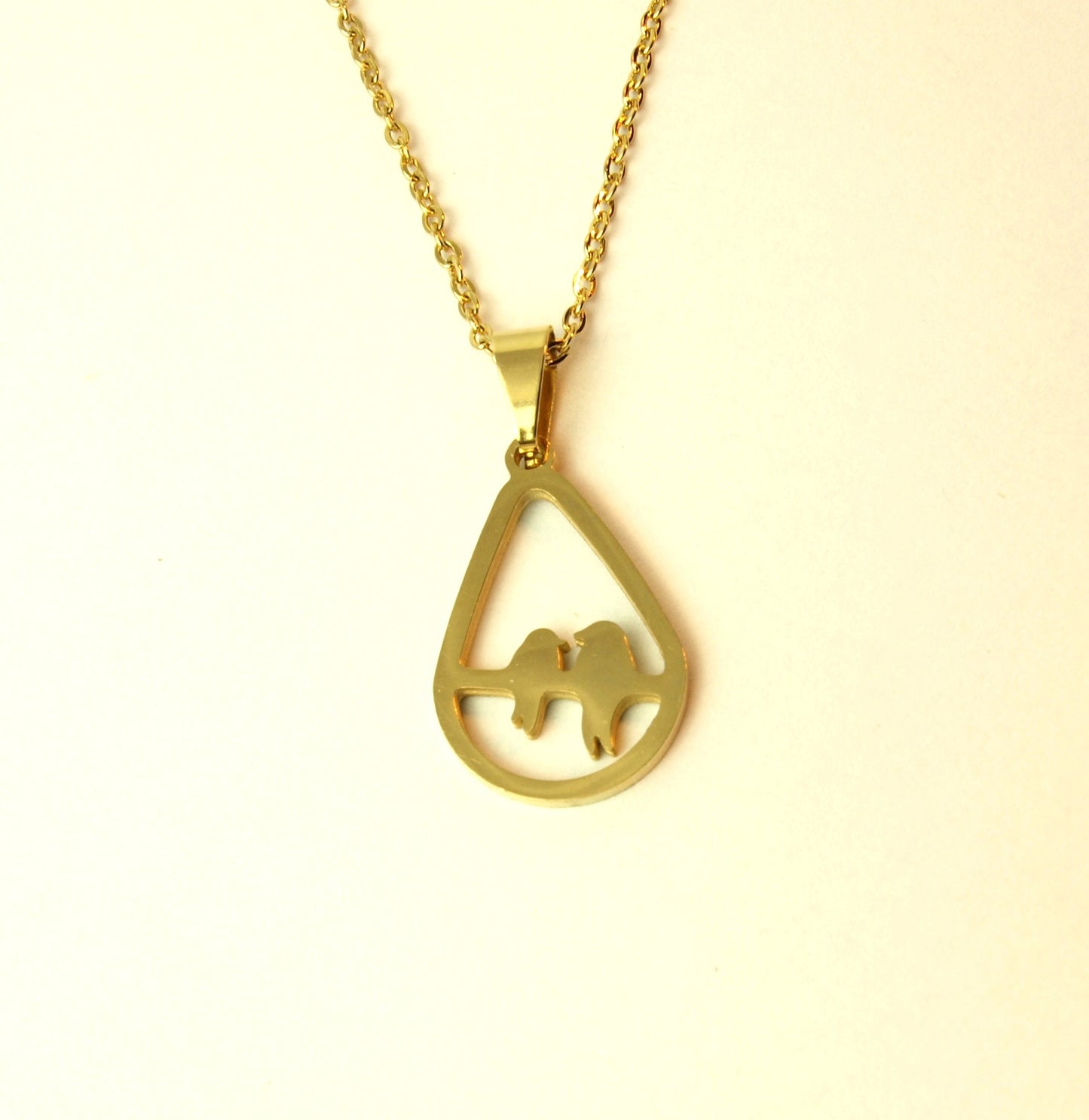 Kette Vögel auf Zweig Ast Baum Tropfen Edelstahl Anhänger golden