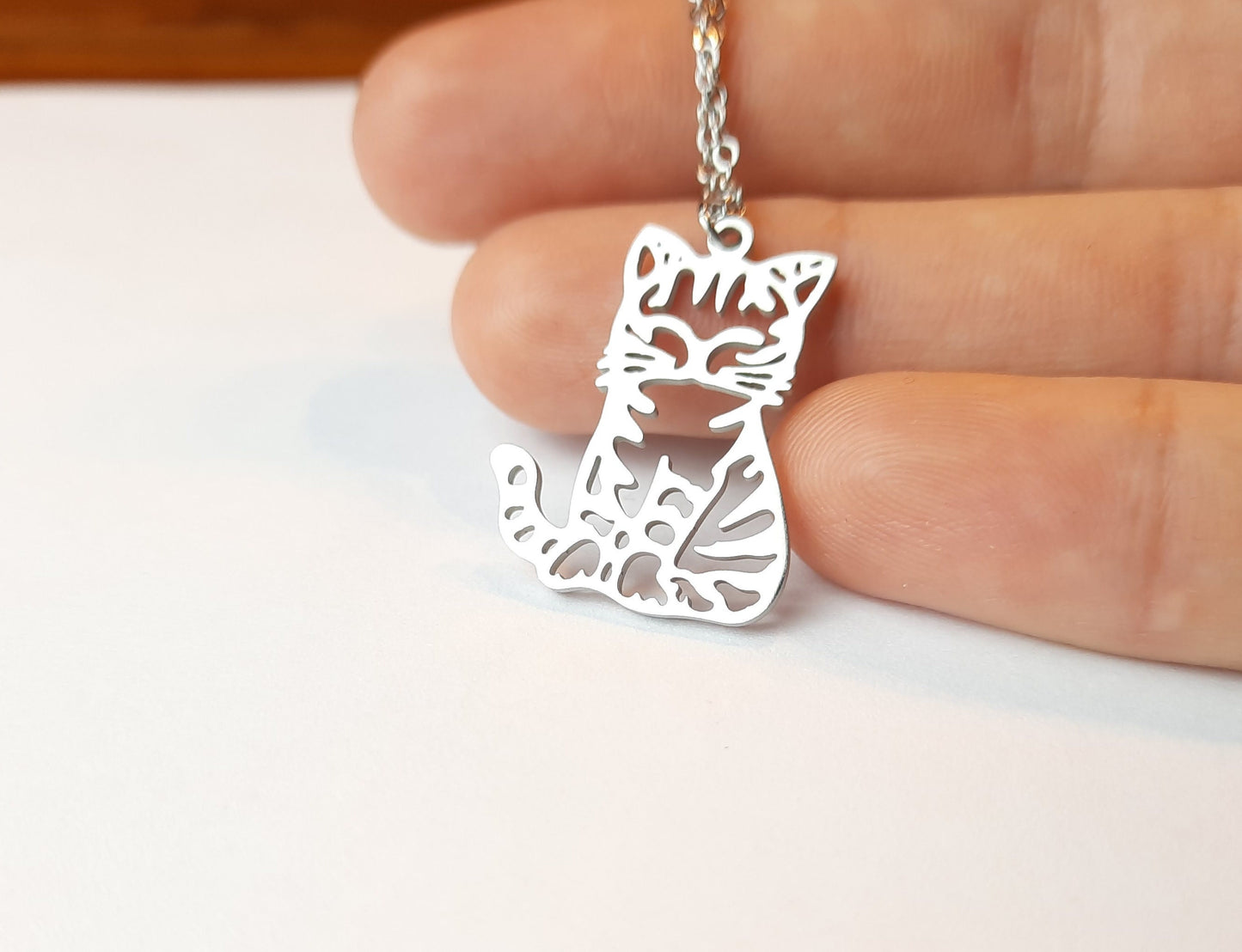 Kette Katze verziert Kawaii Edelstahl Anhänger silbern
