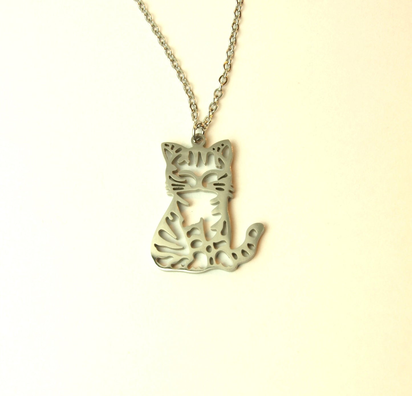 Kette Katze verziert Kawaii Edelstahl Anhänger silbern
