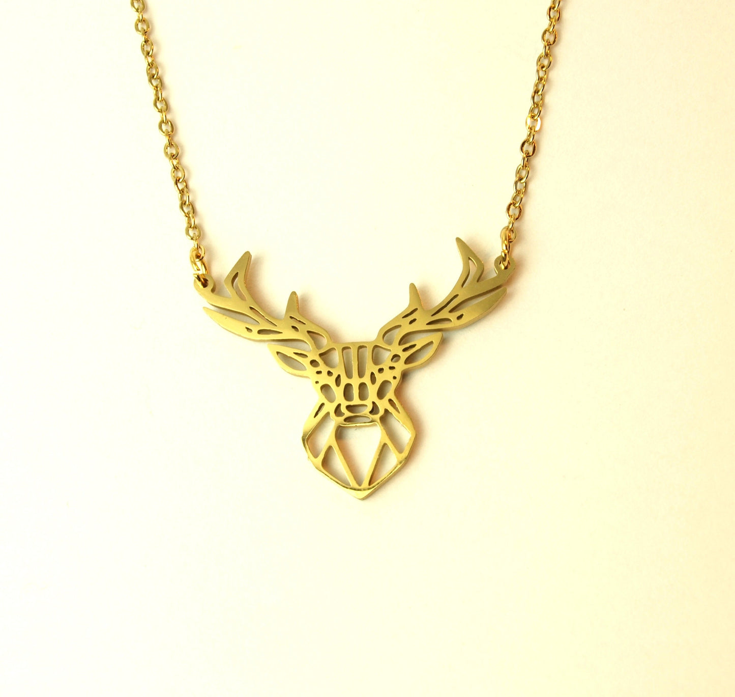 Kette Hirsch Geweih Trachten Schmuck Jäger Jagd Edelstahl Anhänger golden