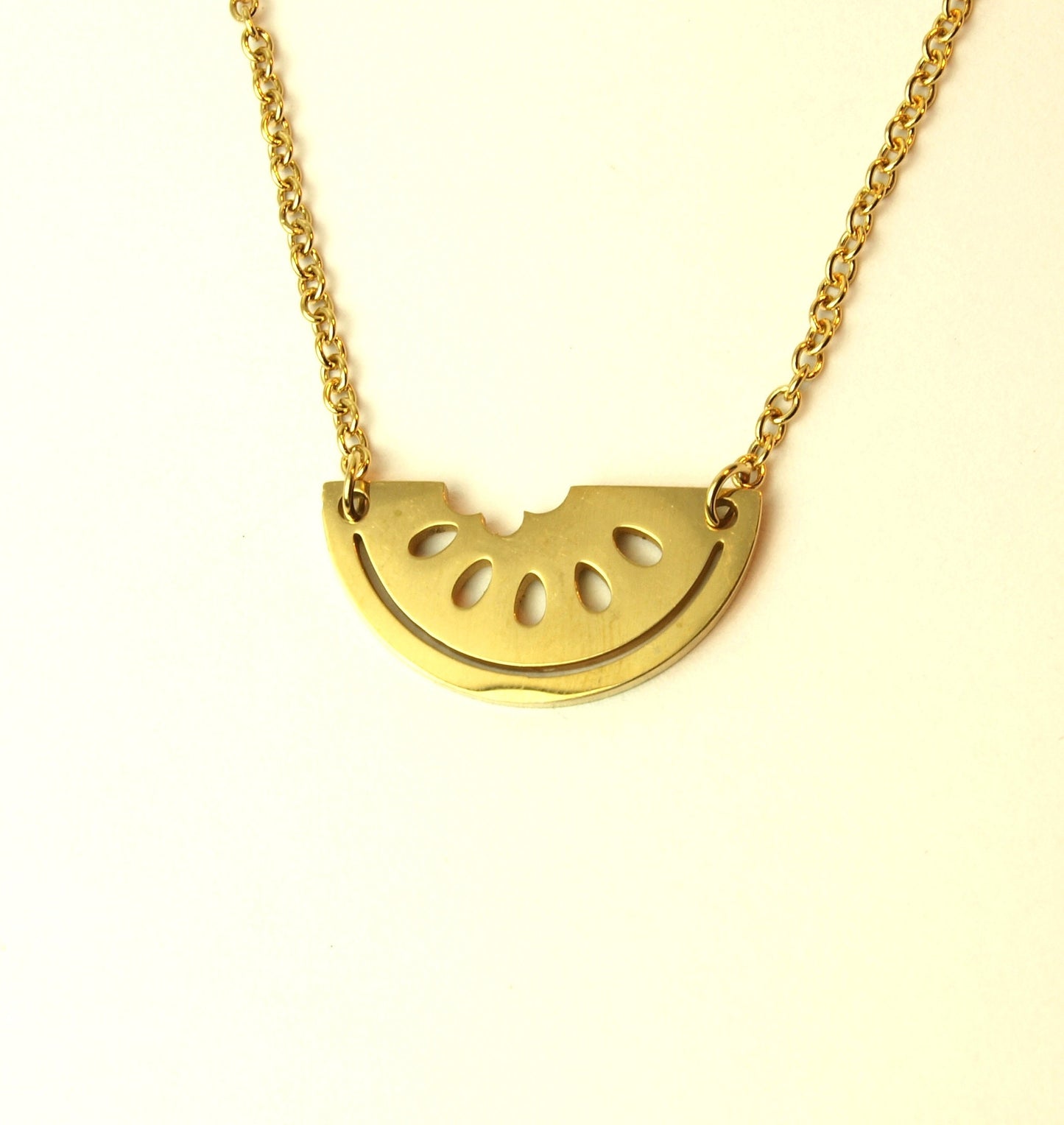 Kette Melone Obst Frucht Essen Sommer Edelstahl Anhänger golden