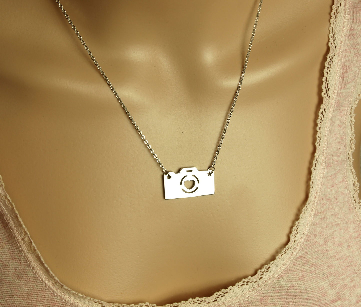 Kette Kamera mit Herz Fotoapparat fotografieren Fotokamera Foto Urlaub Reise Edelstahl Anhänger silbern