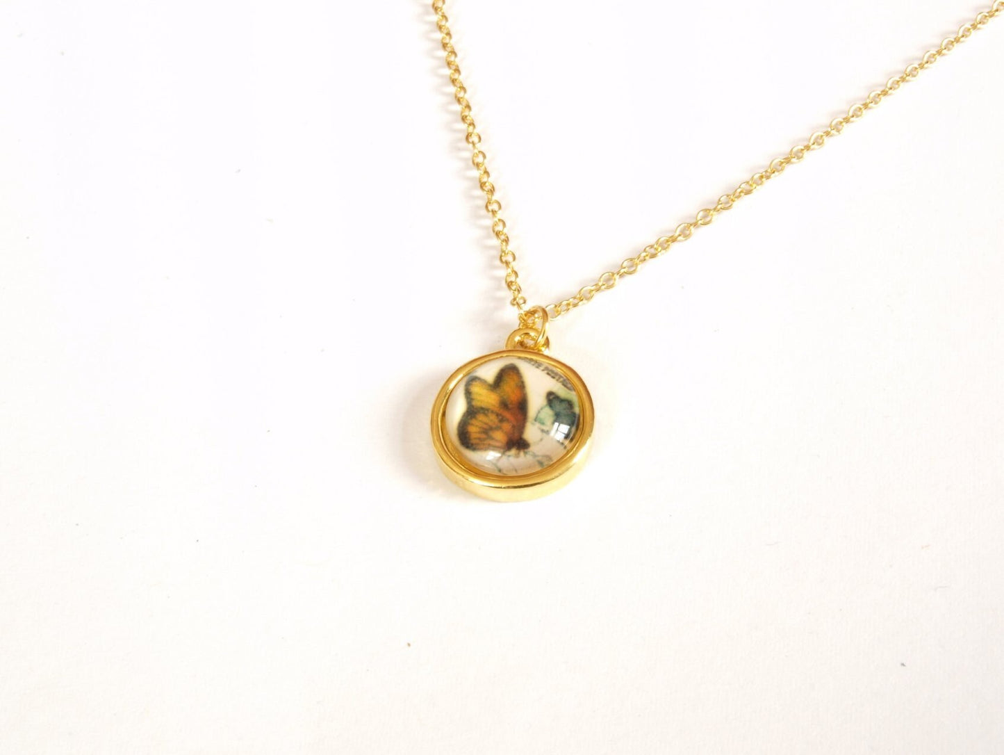 Kette Cabochon nach Wahl Glas Schmetterling vintage Farbe nach Wahl silber golden