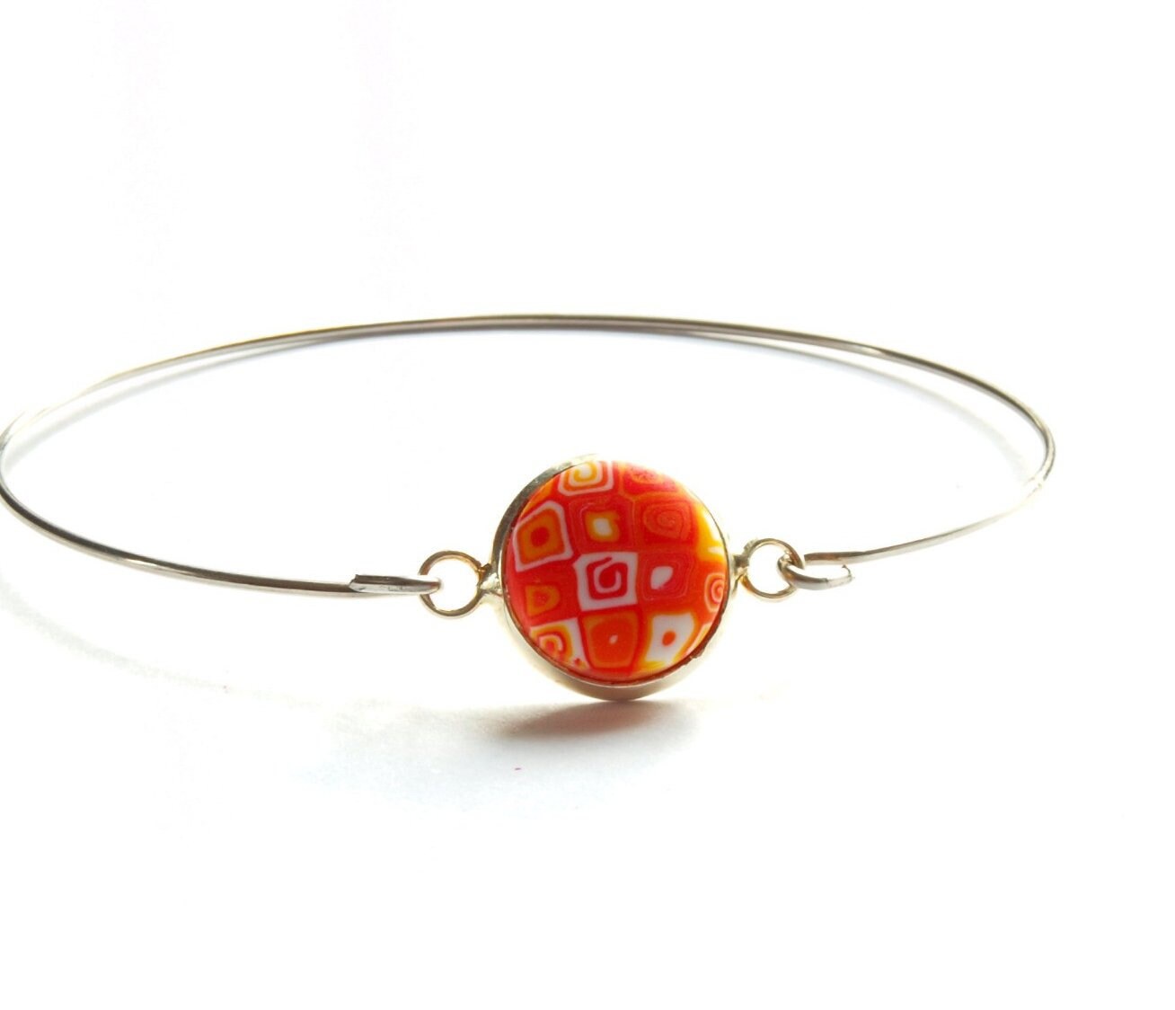 Armreif Cabochon retro Muster Hippie bunt Polymer Clay silbern bronze golden Armband weiß blau lila grün schwarz rot