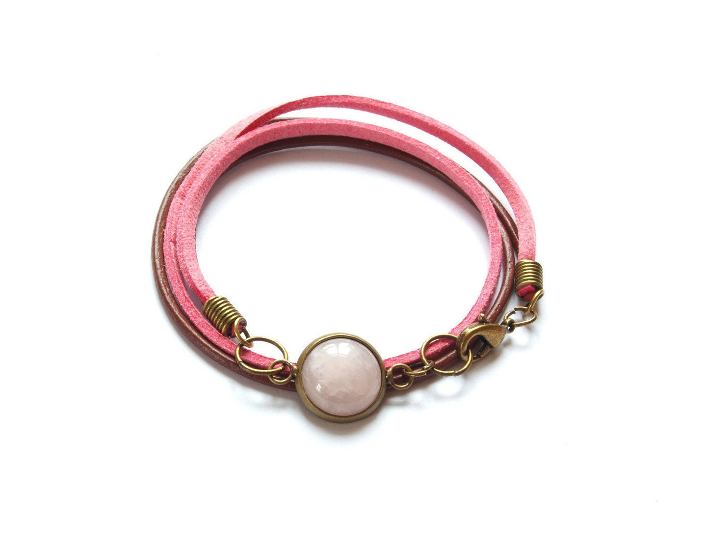 Wickelarmband nach Wahl Leder Cabochon Retro rosa braun Armband Armreifen bunt Muster silbern bronze golden