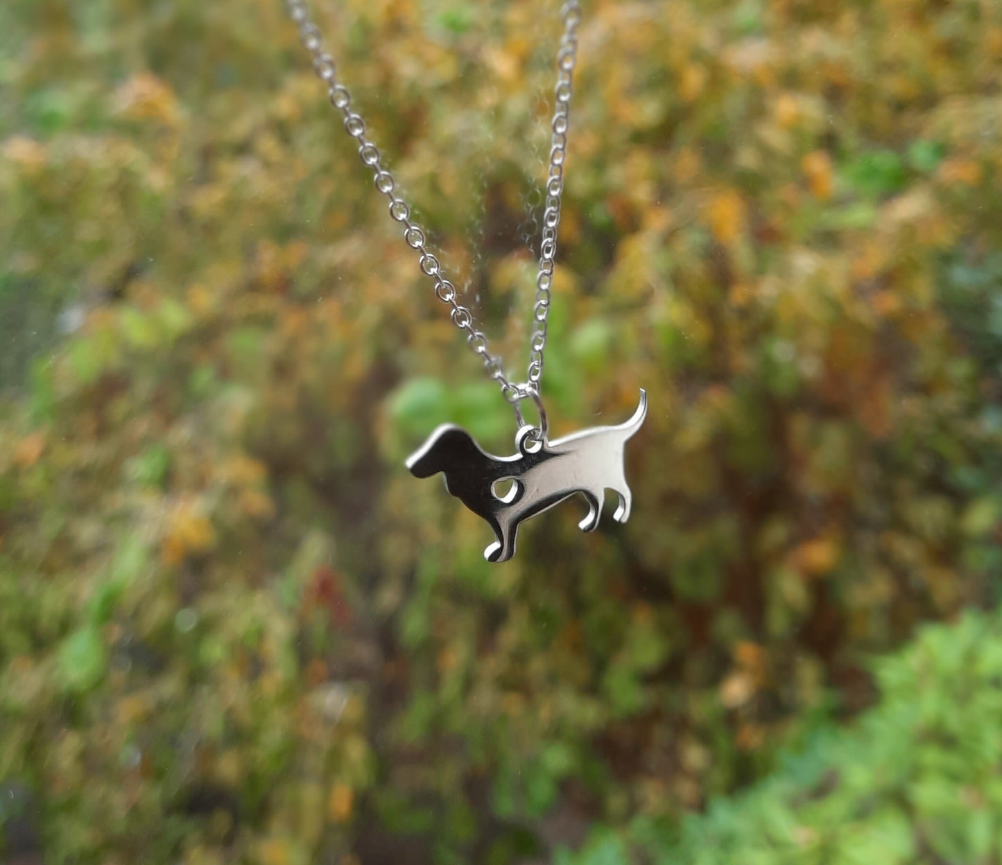 Kette Dackel mit Herz Liebe Anhänger Edelstahl silbern Hund