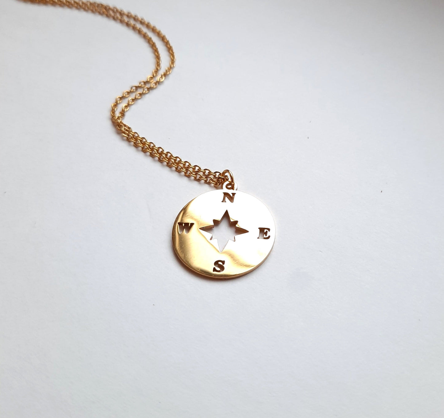 Kette Kompass Edelstahl Anhänger Farbe nach Wahl silbern golden