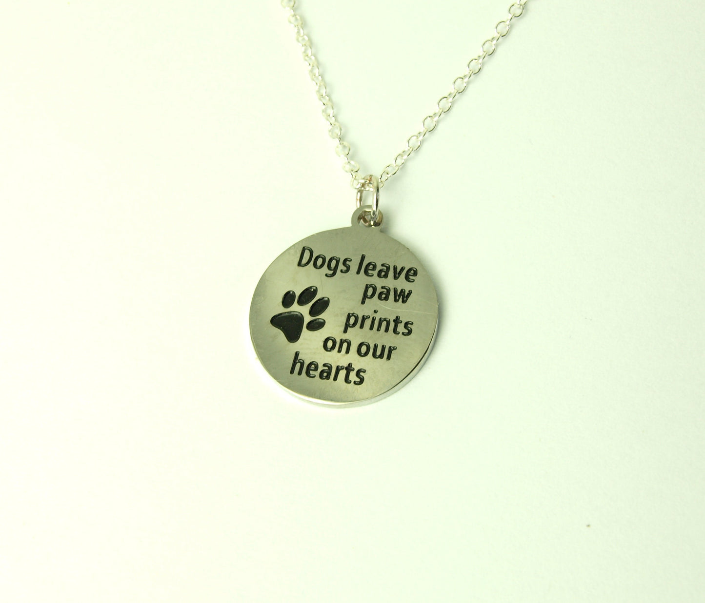 Kette Scheibe Spruch Pfote Abdruck silbern Hund Tatze Edelstahl Kreis rund
