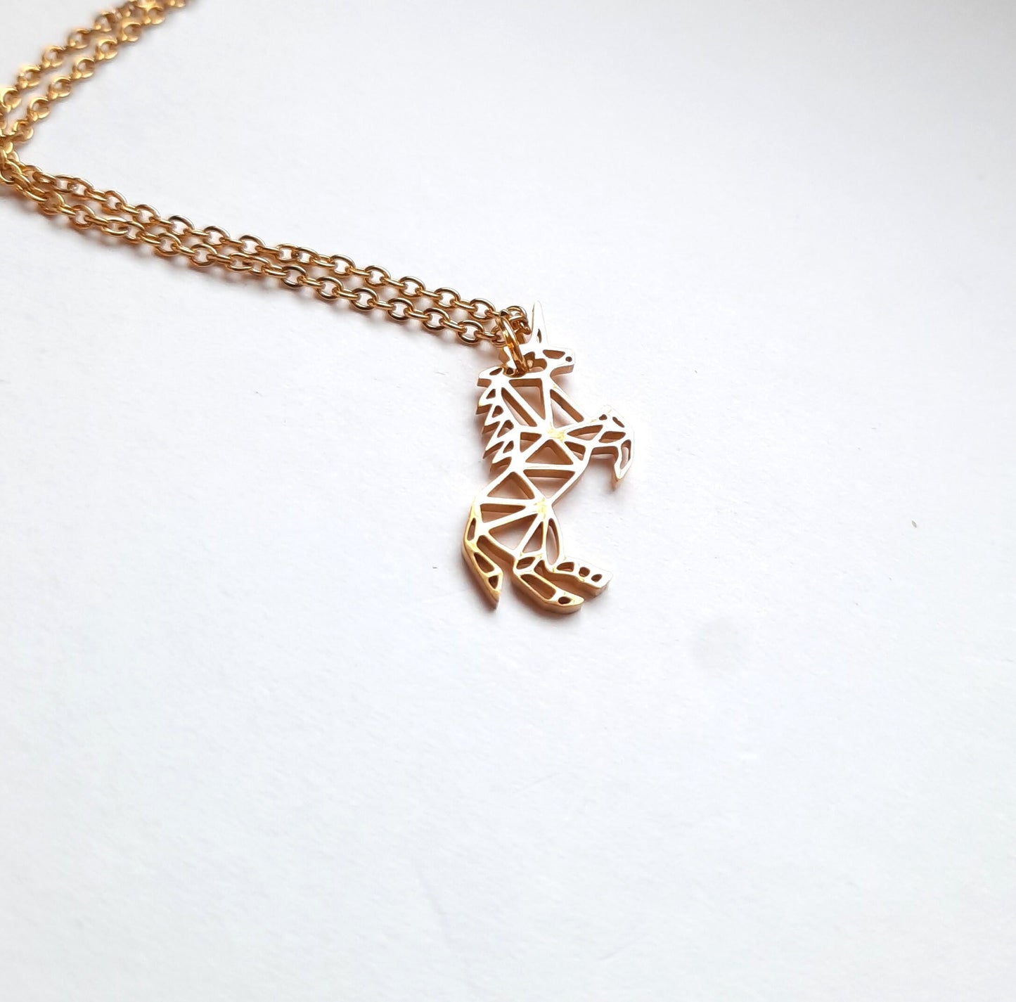 Kette Einhorn Anhänger Edelstahl Origami Pferd Farbe nach Wahl silbern golden