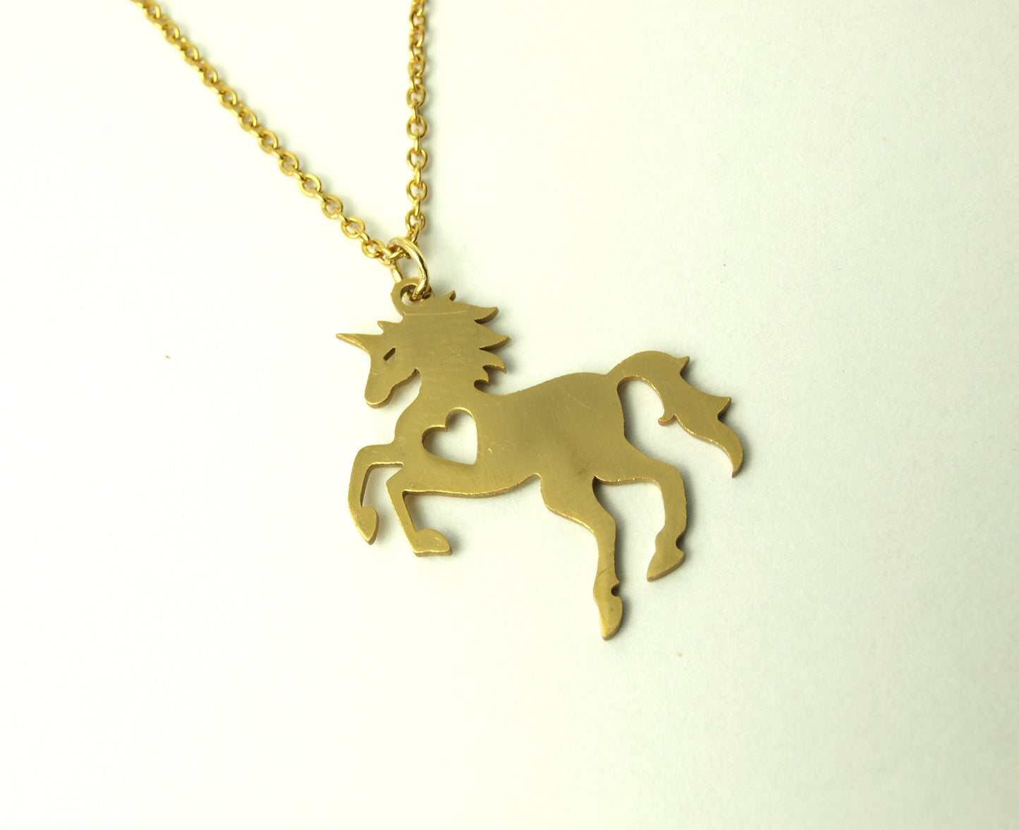 Kette Einhorn mit Herz Anhänger Edelstahl Pferd Farbe nach Wahl silbern golden