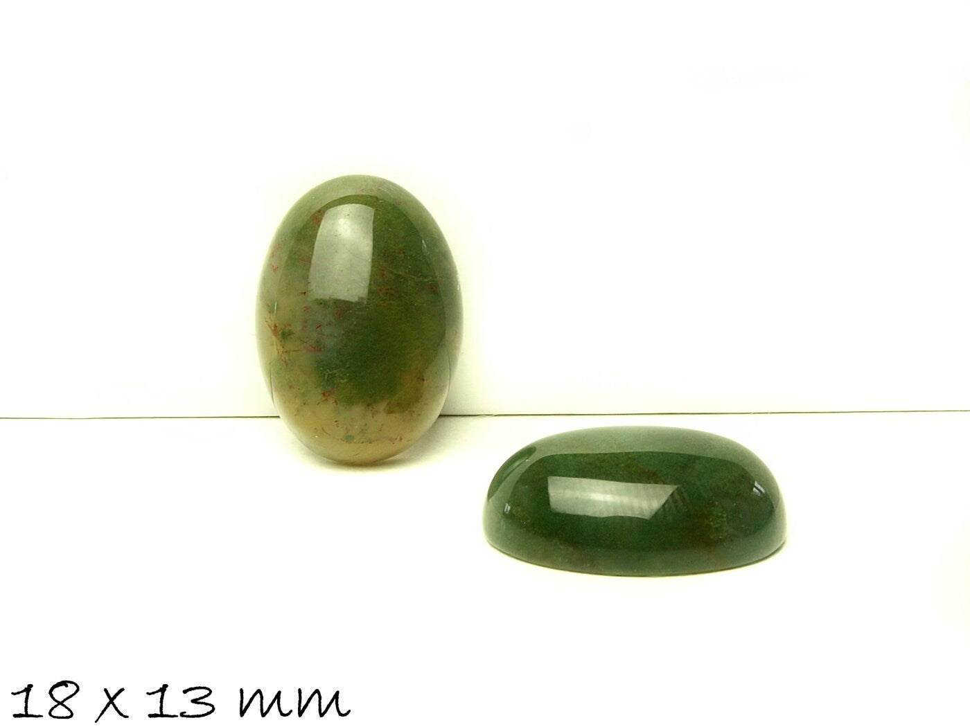 2 Stück Edelstein Cabochons, oval, Indischer Achat, 18 x 13 mm, grün