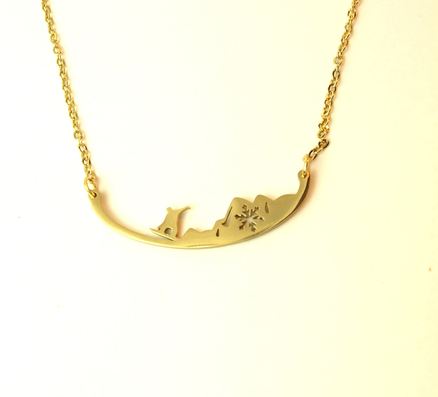 Kette Snowboarder Berge Schnee Board Landschaft Winter Wintersport Sport Edelstahl Anhänger golden