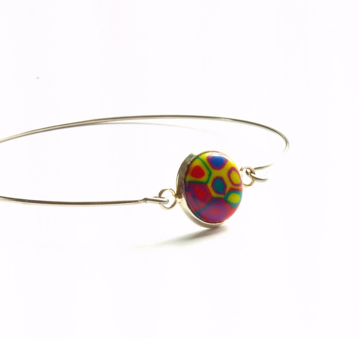 Armreif Cabochon retro Muster Hippie bunt Polymer Clay silbern bronze golden Armband weiß blau lila grün schwarz rot