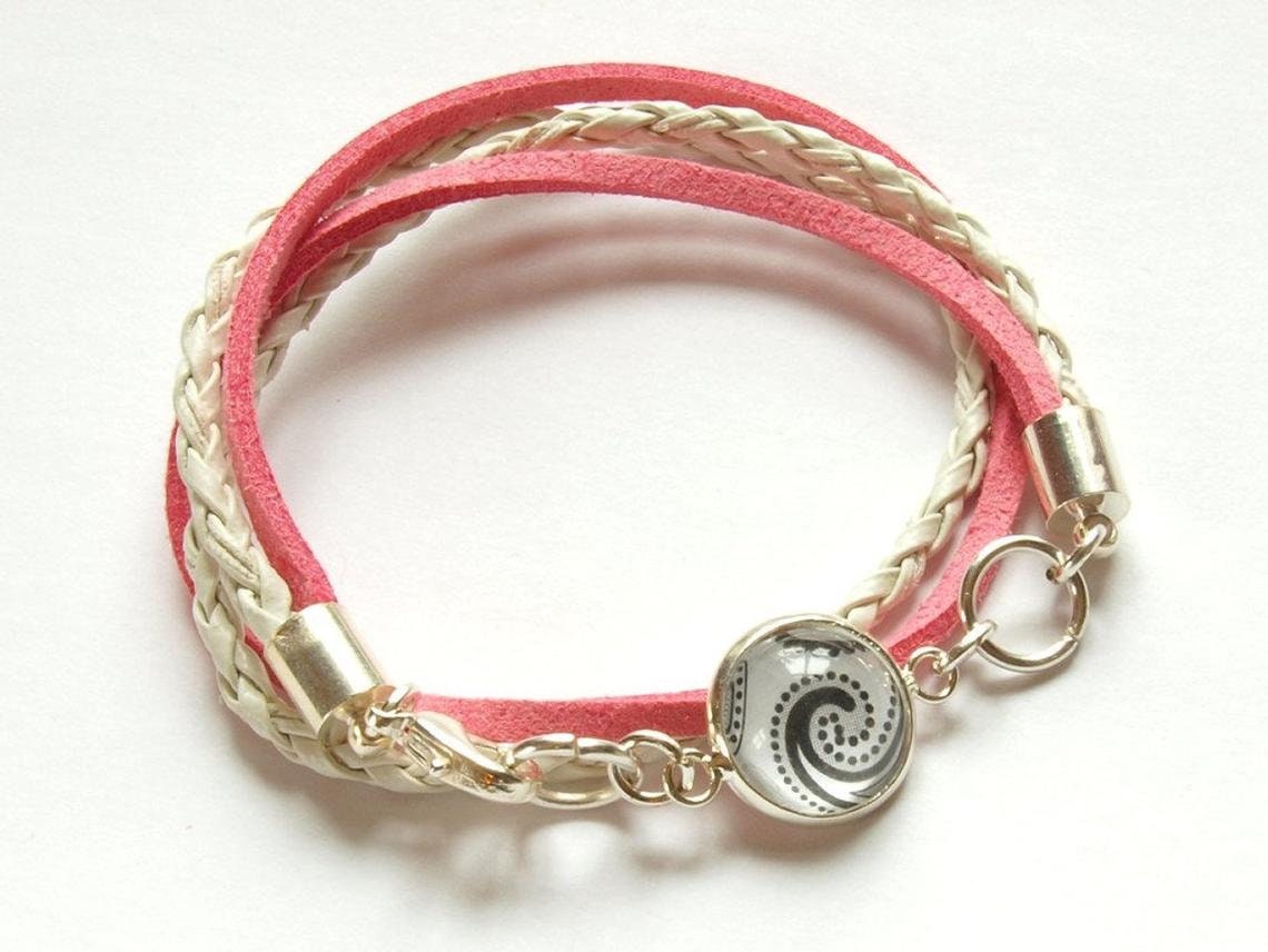 Wickelarmband nach Wahl Leder Cabochon Retro rosa weiß Armband Armreifen bunt Blüten Muster silbern bronze golden