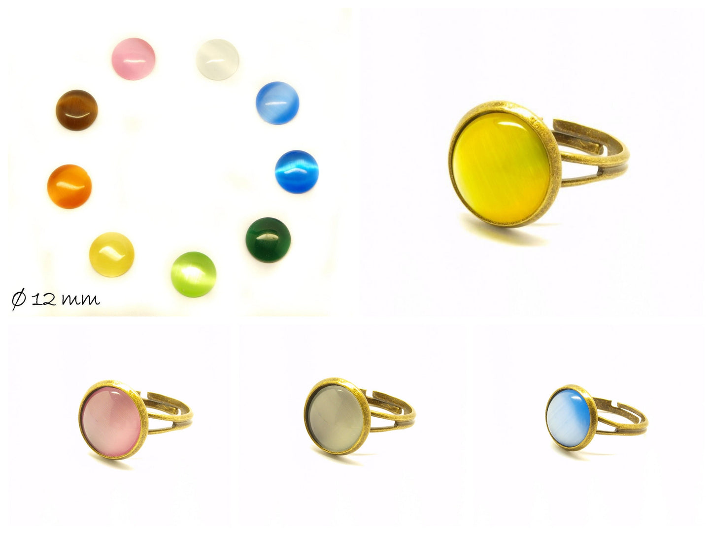 Ring nach Wahl Cabochon Cateye Glas bronze silbern gelb orange rot blau grün braun lila Juvelato