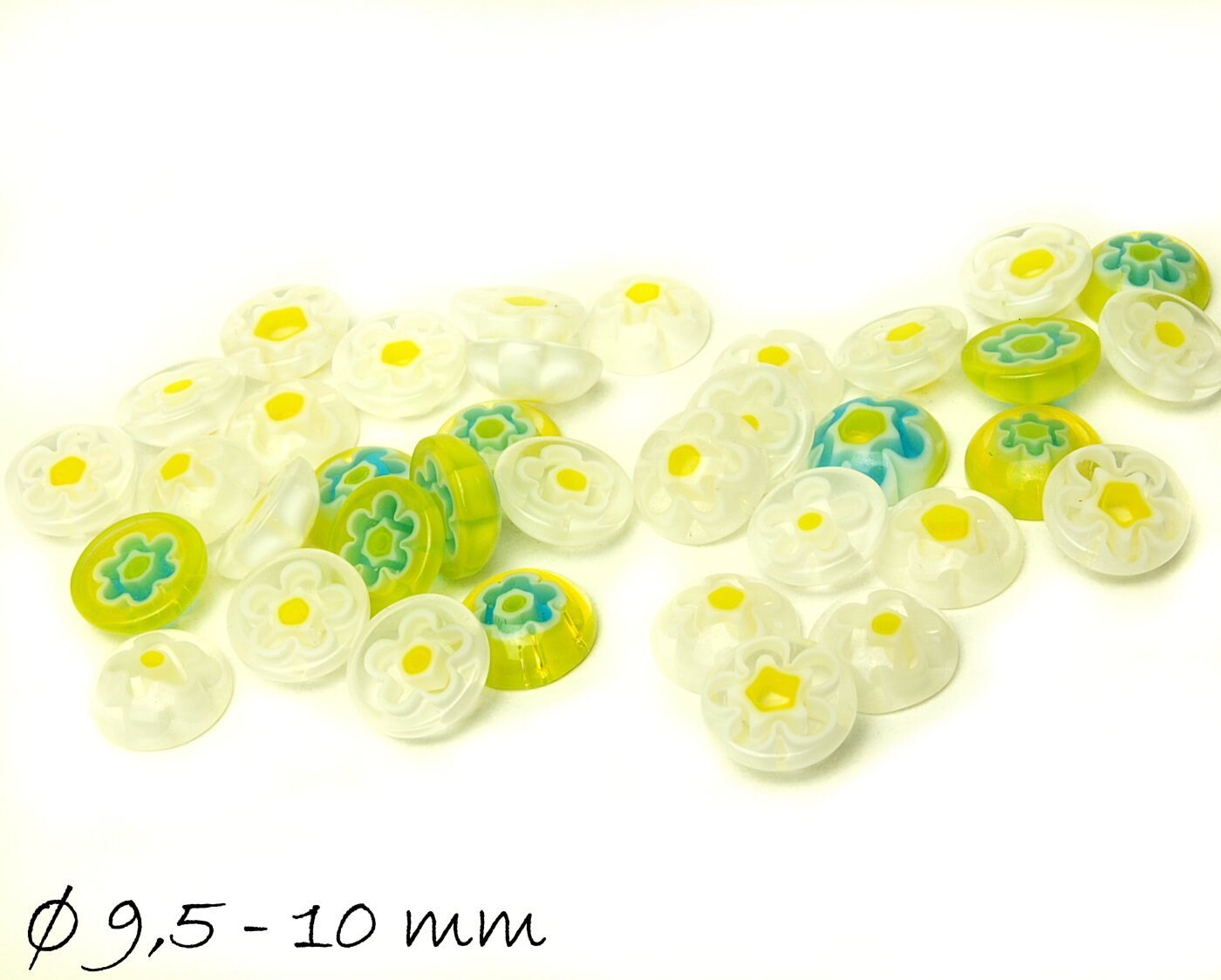 10 Stück Millefiori Glas Cabochons, rund, Mix, Ø 9,5 - 10 mm