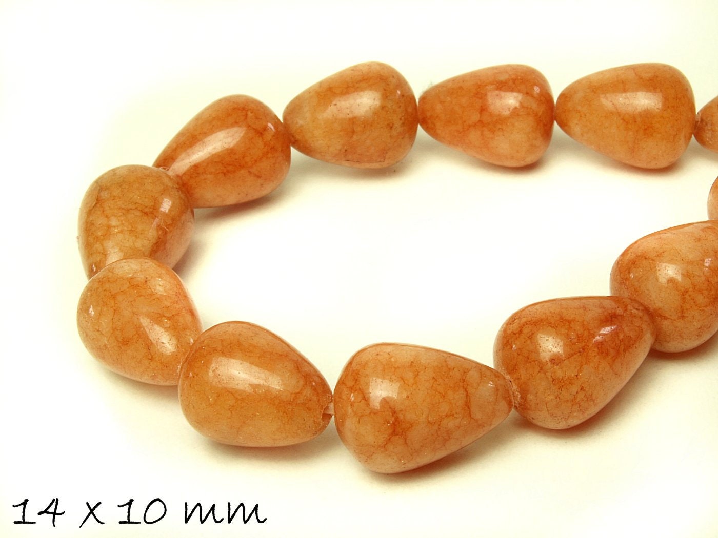 6 Stück Jadeperlen, Edelstein, Tropfen, orange, 10 x 14 mm