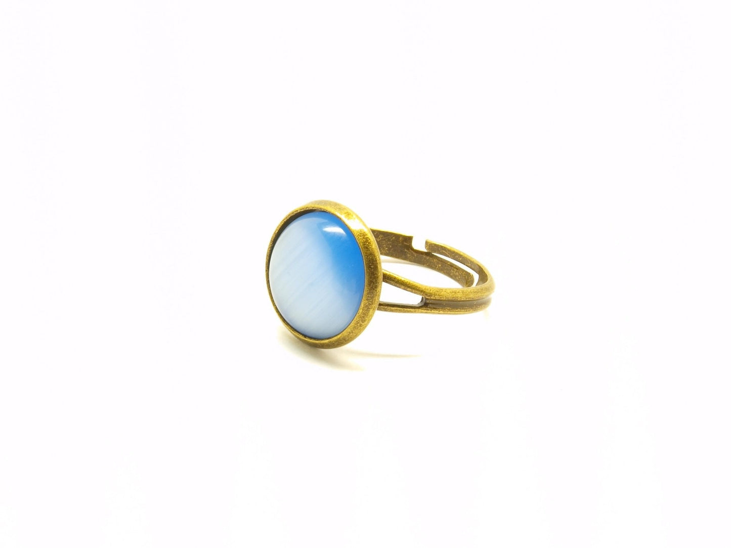 Ring Stein Cabochon vintage Resin Glas Polymer Clay Harz blau bronze silbern