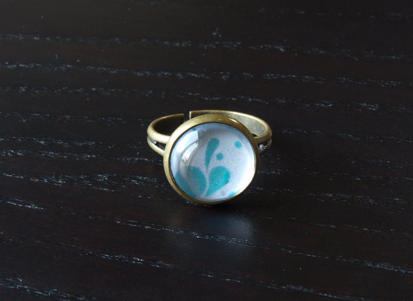 Ring Stein Cabochon vintage Resin Glas Polymer Clay Harz blau bronze silbern