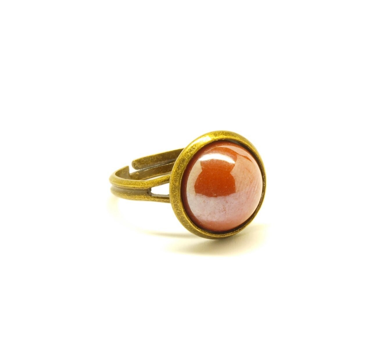 Ring Stein Cabochon vintage Resin Glas Polymer Clay Harz rot bronze silbern