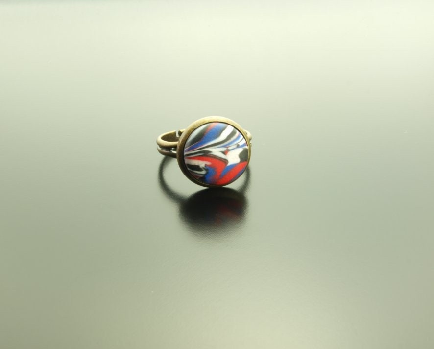 Ring Stein Cabochon vintage Resin Glas Polymer Clay Harz rot bronze silbern