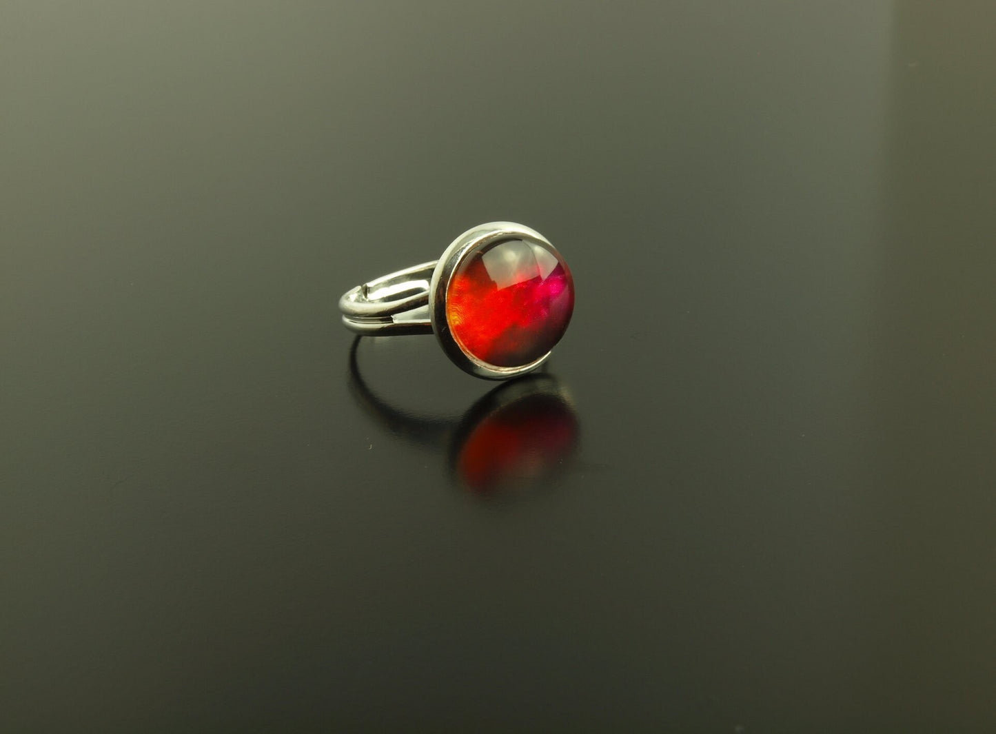 Ring Stein Cabochon vintage Resin Glas Polymer Clay Harz rot bronze silbern