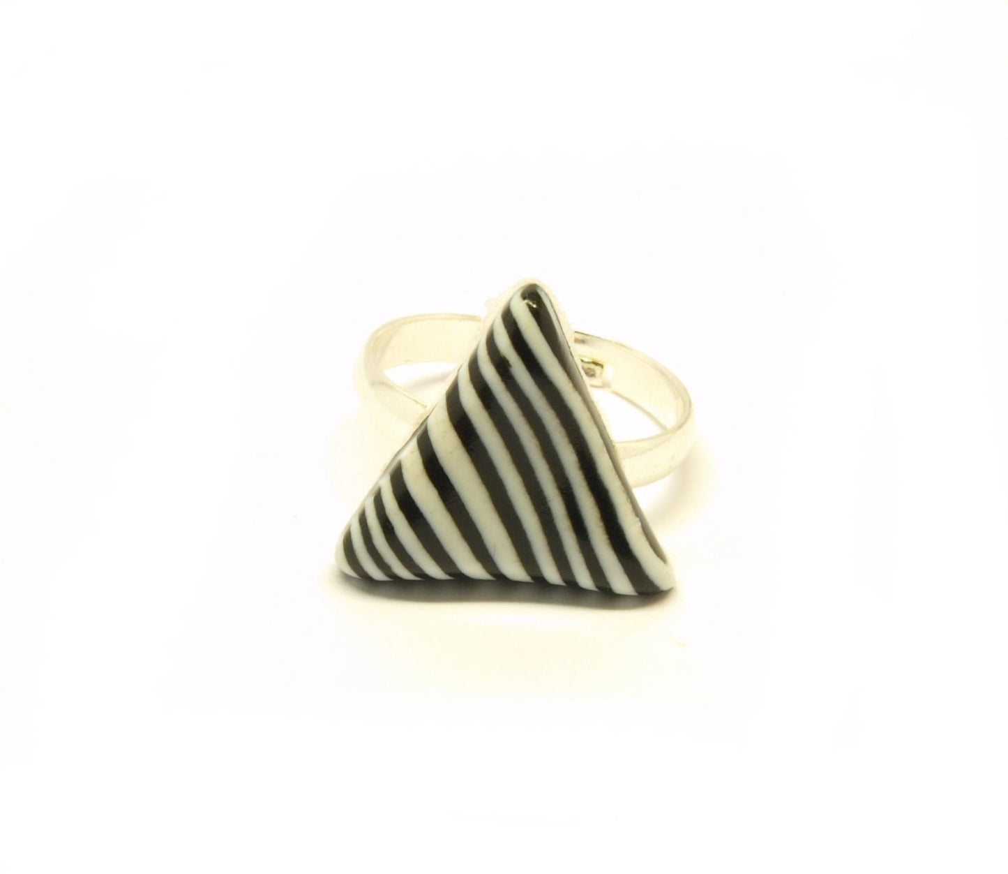 Ring Fimo Clay Cabochon Herz Dreieck Kreis schwarz weiß Muster nach Wahl Streifen Kreise retro