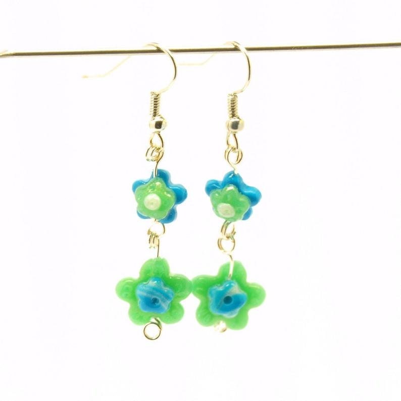 Ohrringe nach Wahl Perlen Fimo Polymer Clay Glas Porzellan blau weiß lila