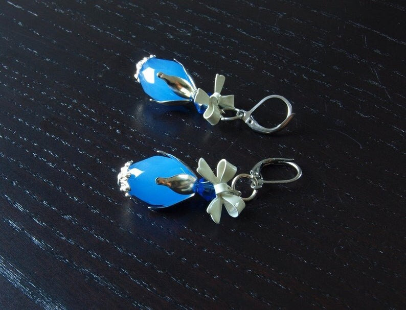 Ohrringe nach Wahl Glas Perle Blume Blüte bronze silbern golden vintage Schleife