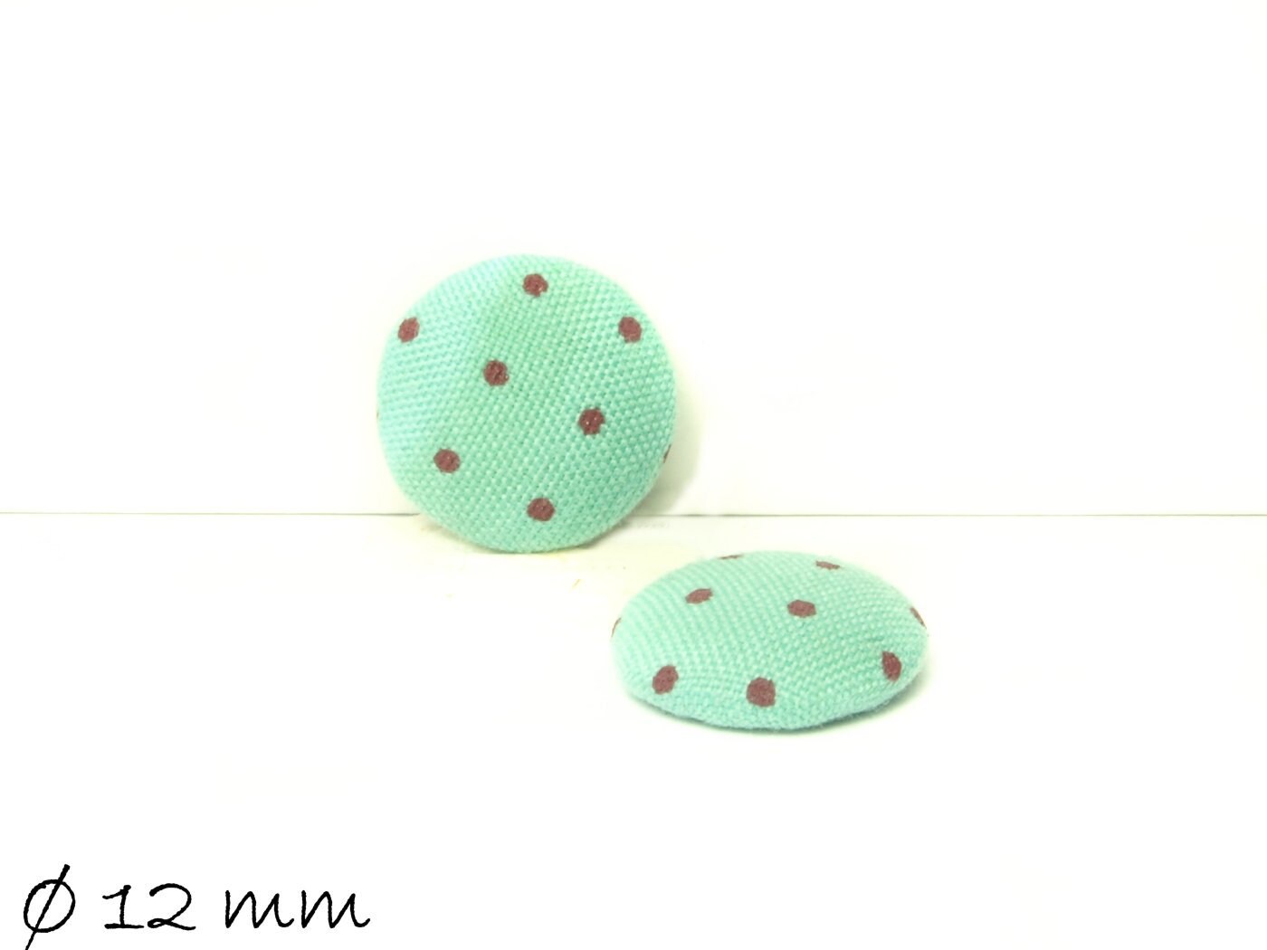 6 Stück Stück runde Stoff Cabochons, türkis mit Punkten, Ø 12 mm