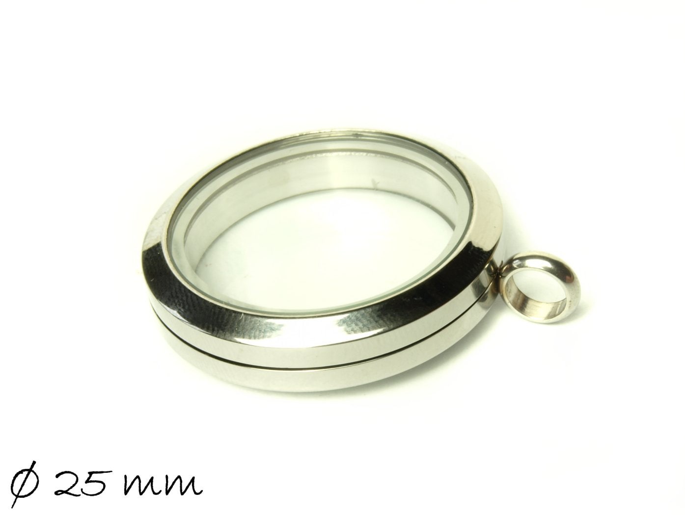 Schraub-Medaillon silber Glas Edelstahl, Glasdurchmesser 25 mm