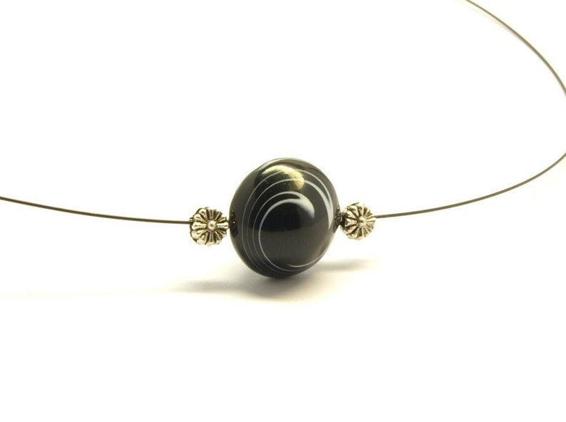 Kette Schmuckdraht Perle weiß schwarz gestreift Polymer Clay Fimo nach Wahl