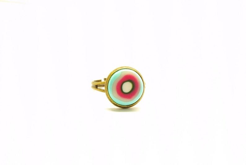 Ring nach Wahl Rosa Cabochon Fimo Polymer Clay vintage bronze weiß pink